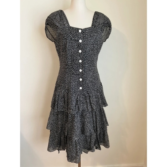 French Black White Ruffle Dress - Picture 1 of 7